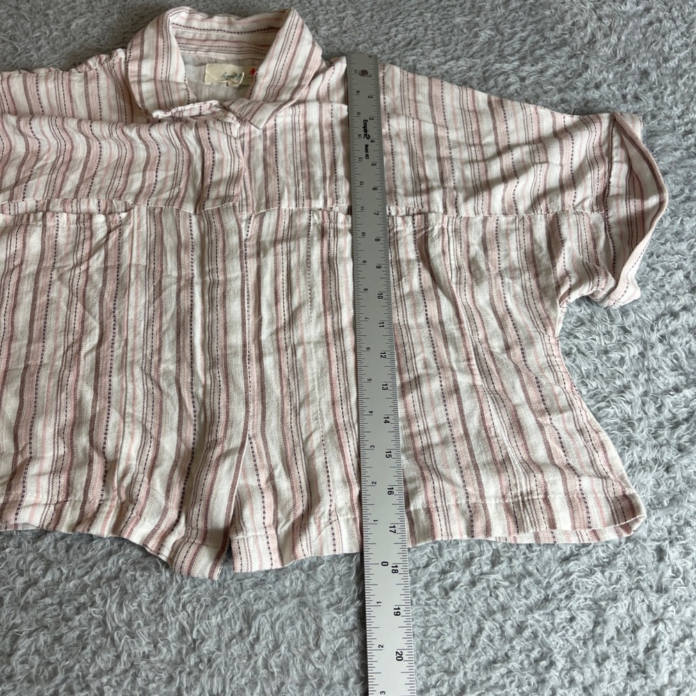 April Kiss Womens Pink Striped Linen Blend Cropped Button Down Shirt Small - Picture 6 of 9